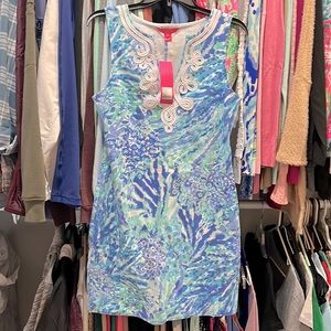 Lilly Pulitzer Blue Haven Harper Shift Dress Hey Hey Soleil Small Nwt new